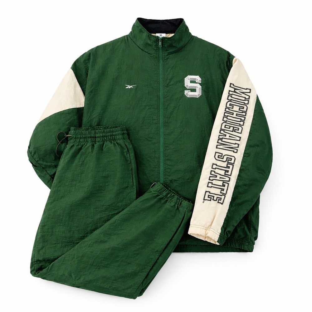 VTG 90s Reebok Michigan State Tracksuit Set Men Medium Green‎ Varsity Retro